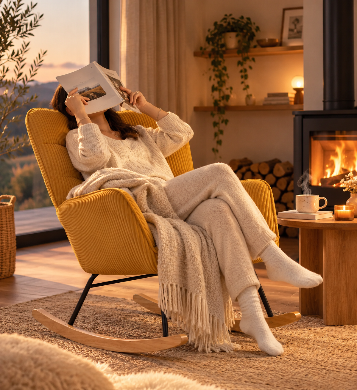 Fauteuil d'allaitement Orma – Velours côtelé moutarde