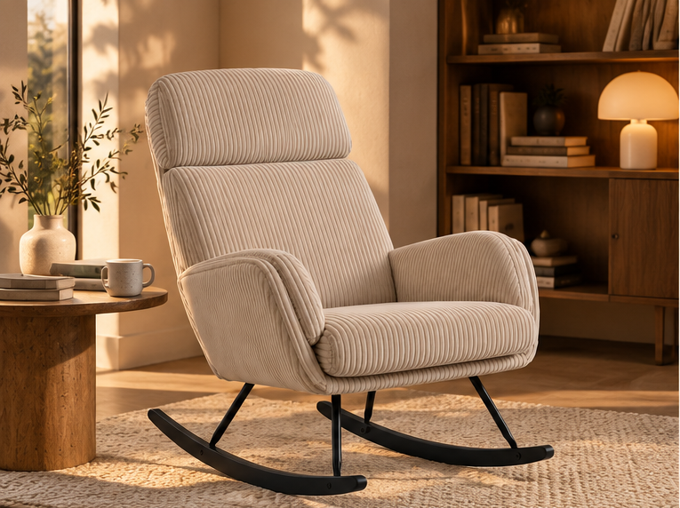 Fauteuil d'allaitement Elma – Velours côtelé sable