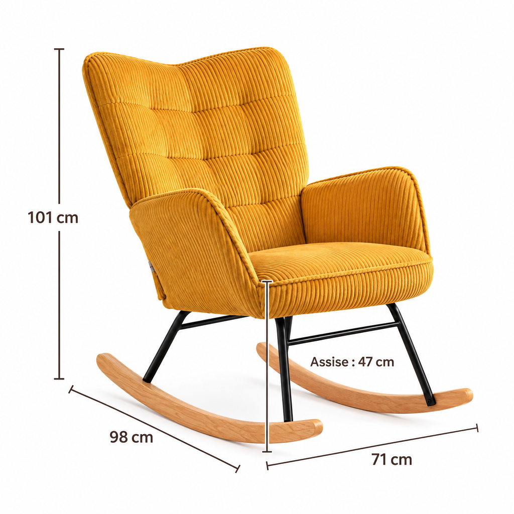 Fauteuil d'allaitement Orma – Velours côtelé moutarde