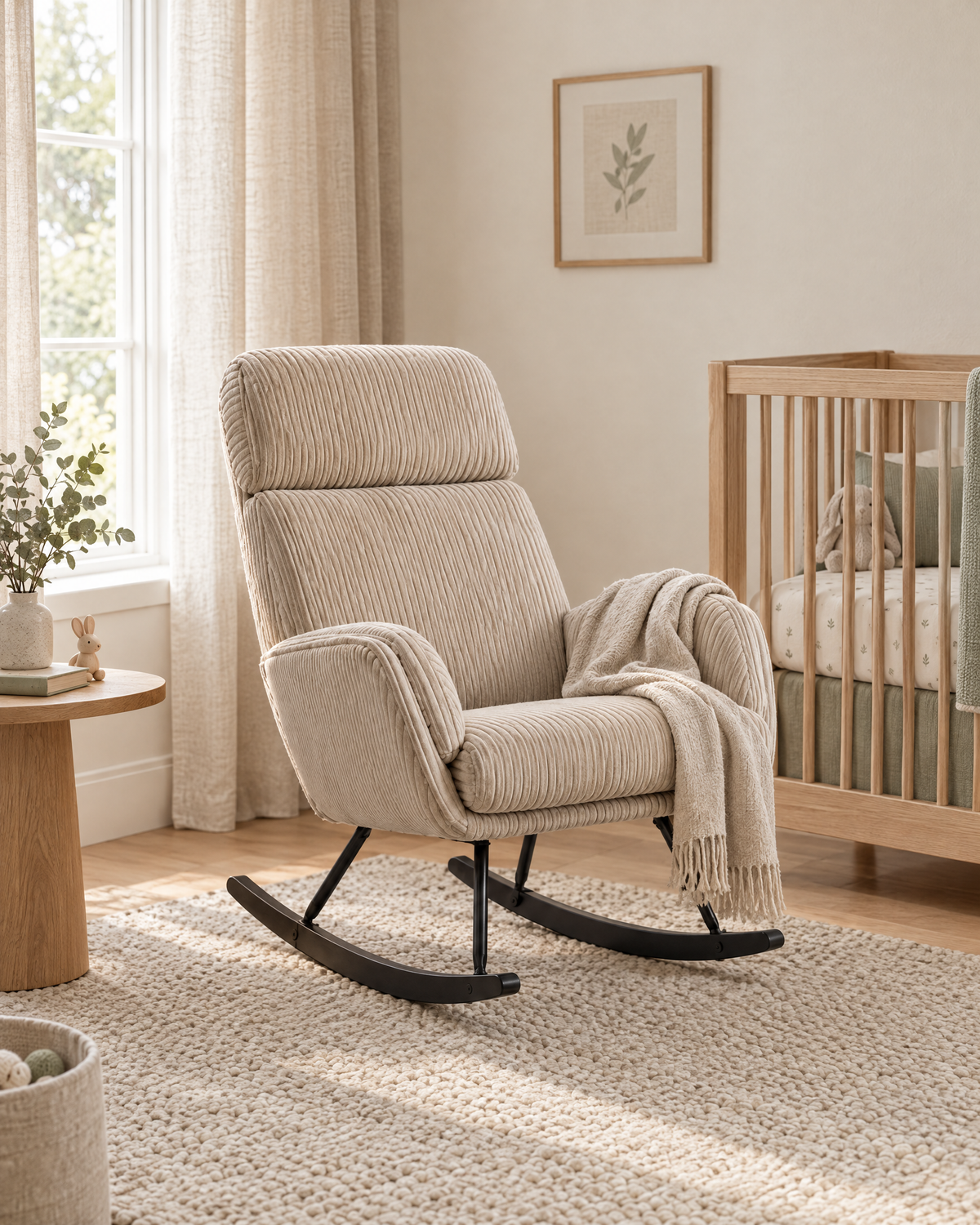 Fauteuil d'allaitement Elma – Velours côtelé sable