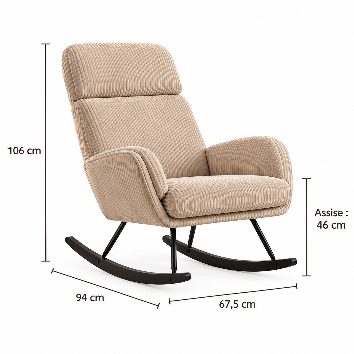 Fauteuil d'allaitement Elma – Velours côtelé sable