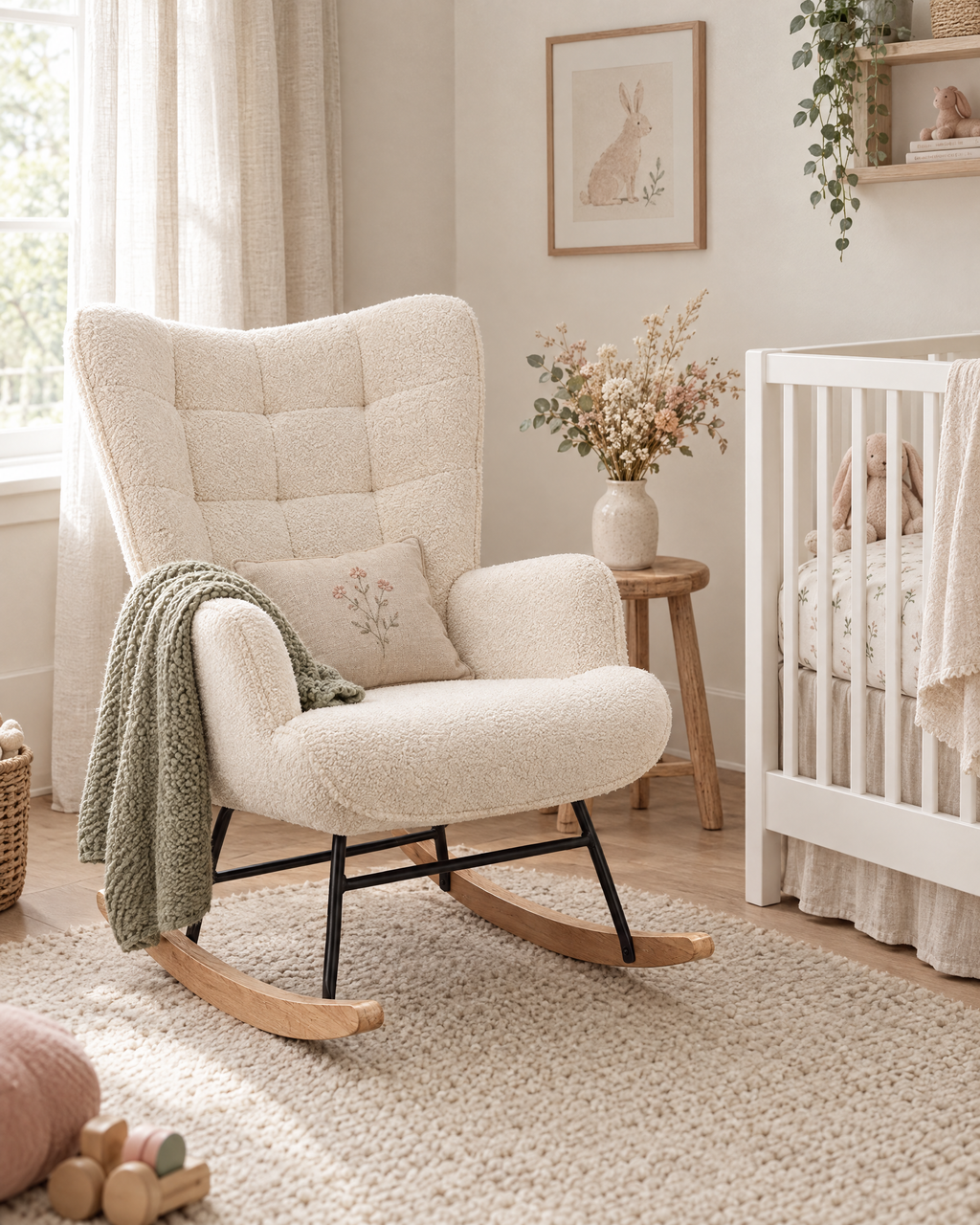 Fauteuil d'allaitement Plume – Bouclette capitonnée