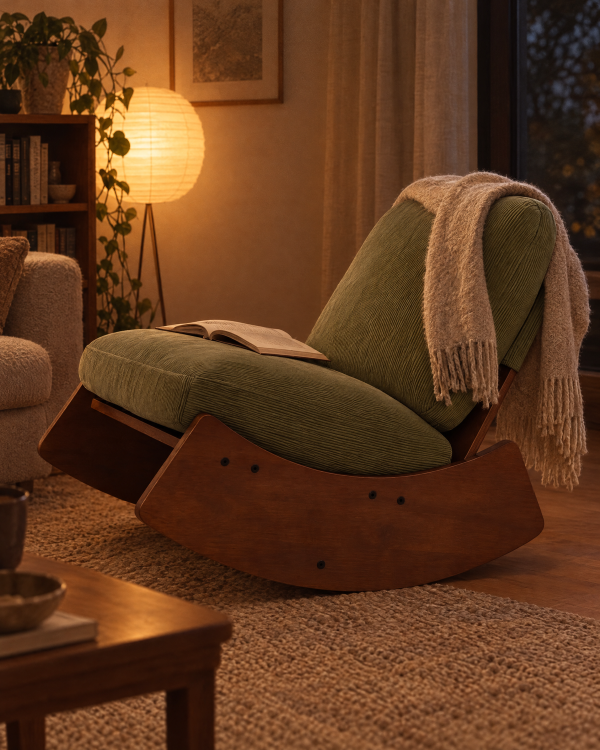 Fauteuil à bascule bas Olia – Velours côtelé