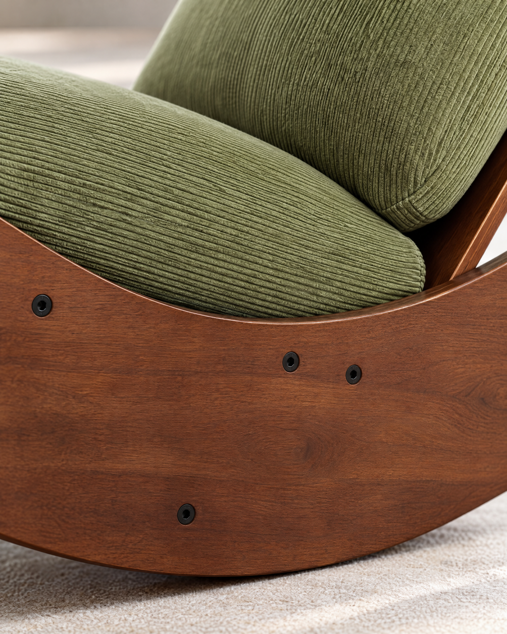 Fauteuil à bascule bas Olia – Velours côtelé