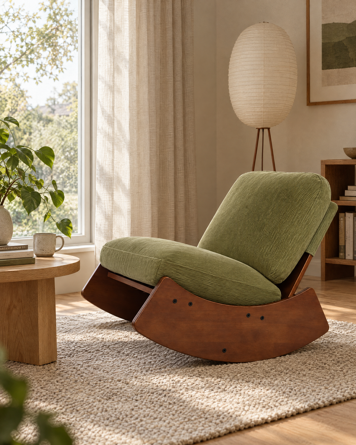Fauteuil à bascule bas Olia – Velours côtelé